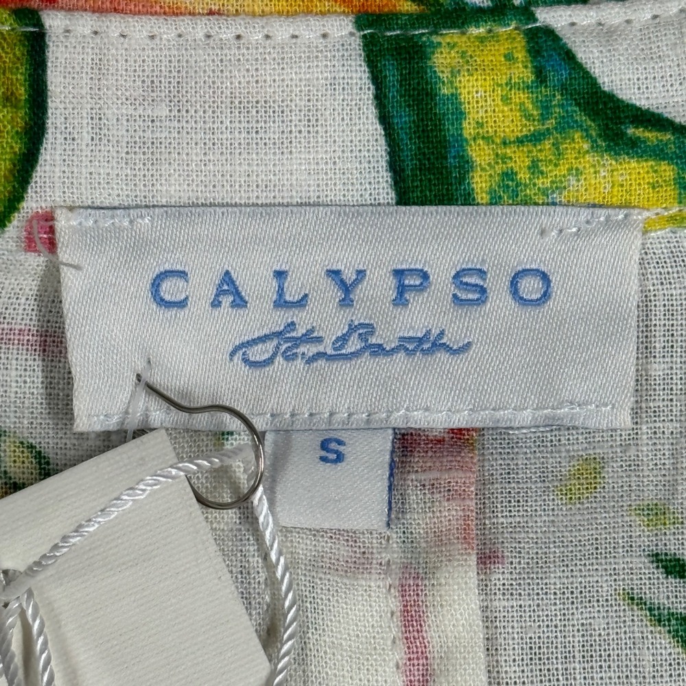 Calypso St. Barth Button Down Shirt Womens Small White Linen Blend Lobster Print - Picture 5 of 10